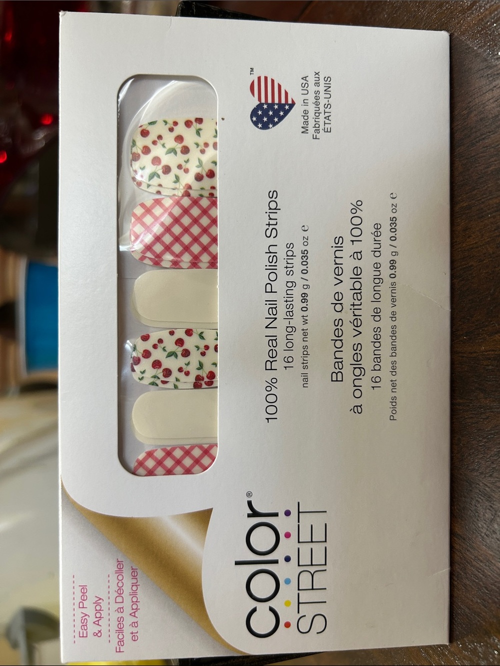 Color Street Cherry Picked Cream, Red & Green Cherry and Gingham Nail Strips